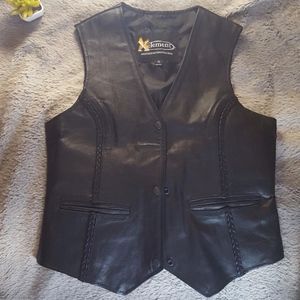 XEXTREME motorcycle leather vest button up pockets